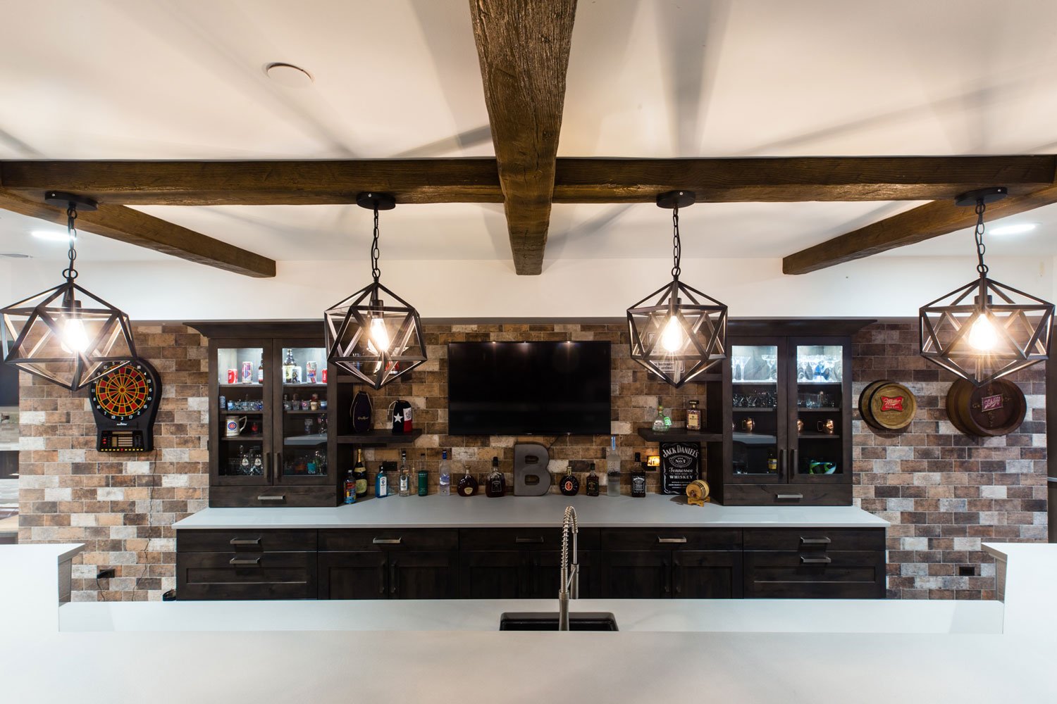 basement bar with track lighting