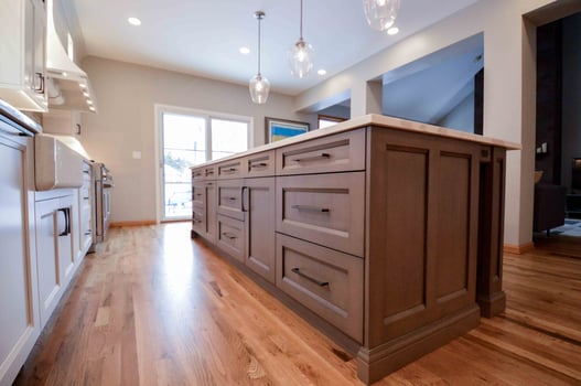 Brown Island Cabinets with White Perimeter Cabinets Shaker Style