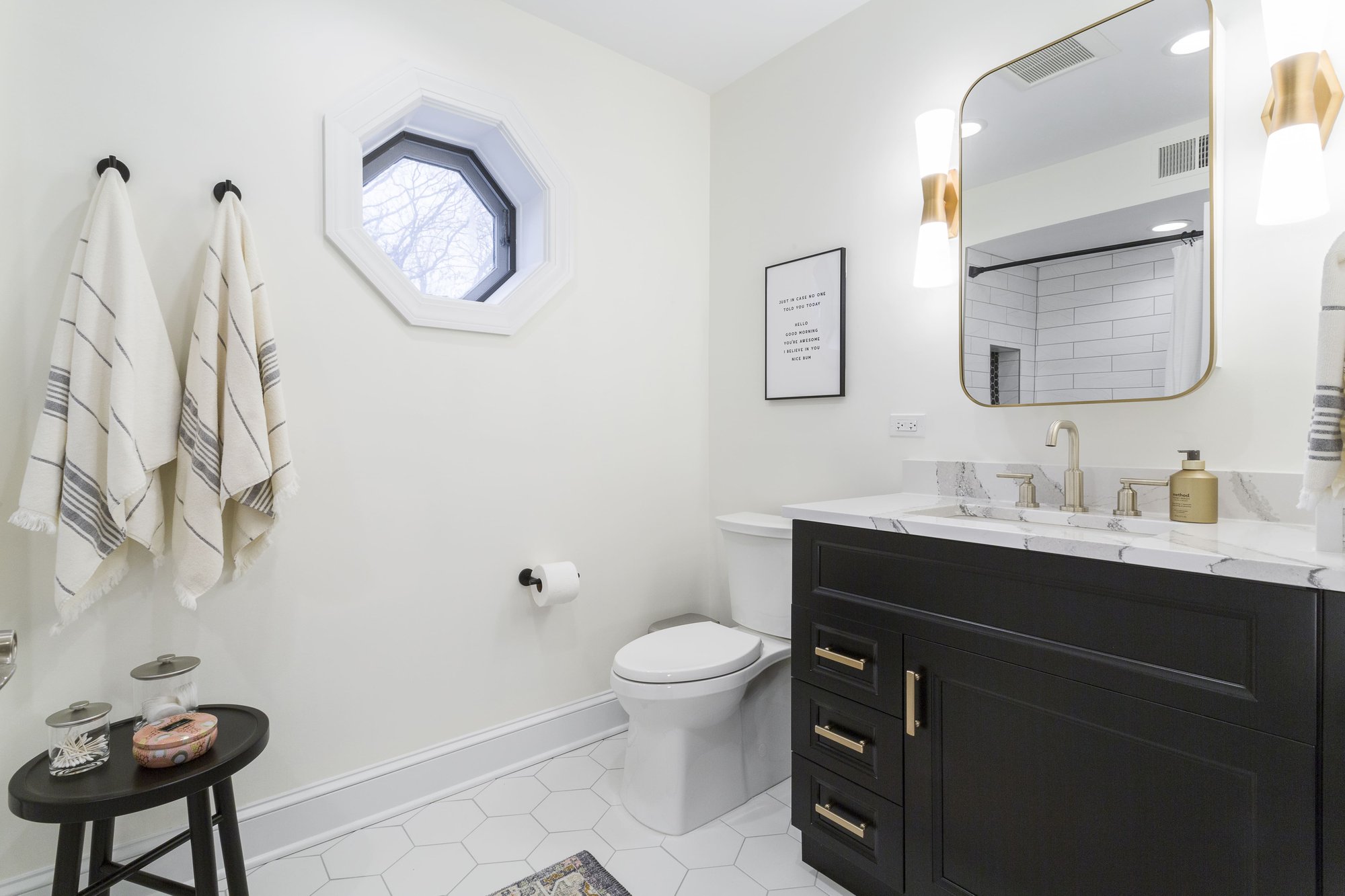 Black white and gold bathroom 