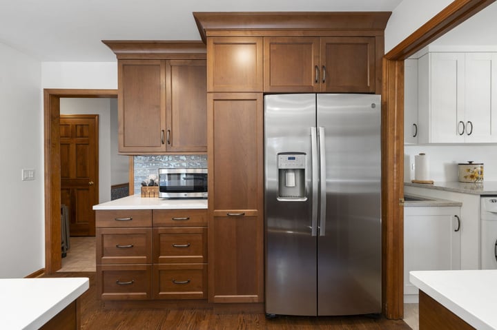 kitchen cabinets with cinnamon stain